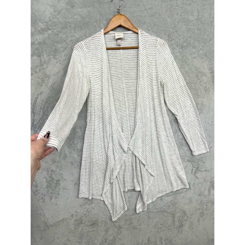 Knox Rose Draped Open Front Cardigan Small White Striped Casual Dainty Cozy Boho